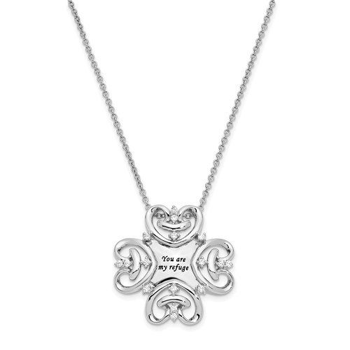 Sentimental Expressions Sterling Silver Rhodium-plated CZ Antiqued You Are My Refuge Necklace, 18"