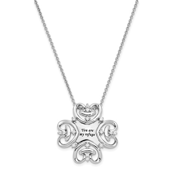 Sentimental Expressions Sterling Silver Rhodium-plated CZ Antiqued You Are My Refuge 18in. Necklace