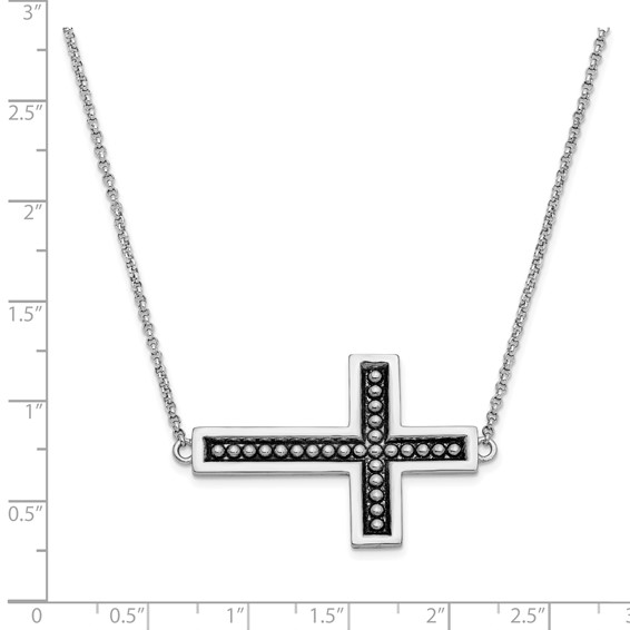 Sterling Silver Antiqued Cross 17.5in. Necklace w/ 3/4in. ext