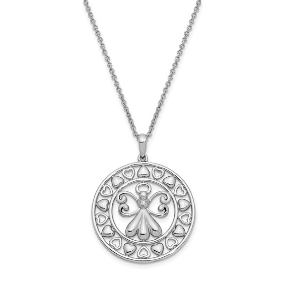 Sentimental Expressions Sterling Silver Rhodium-plated CZ Angels On Assignment 18in. Necklace