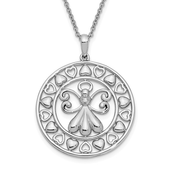 Sentimental Expressions Sterling Silver Rhodium-plated CZ Angels On Assignment 18in. Necklace