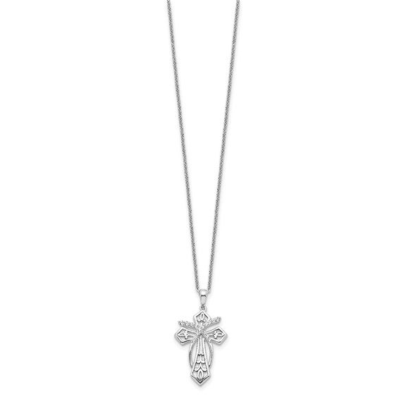 Sentimental Expressions Sterling Silver Rhodium-plated CZ Antiqued The Salvation Cross 18in. Necklace