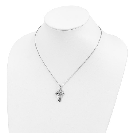 Sentimental Expressions Sterling Silver Rhodium-plated CZ Antiqued The Salvation Cross 18in. Necklace