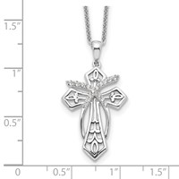 Sentimental Expressions Sterling Silver Rhodium-plated CZ Antiqued the Salvation Cross Necklace, 18" view 4