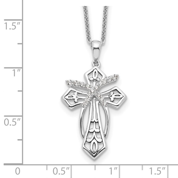 Sentimental Expressions Sterling Silver Rhodium-plated CZ Antiqued The Salvation Cross 18in. Necklace
