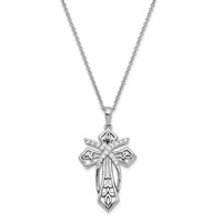 Sentimental Expressions Sterling Silver Rhodium-plated CZ Antiqued the Salvation Cross Necklace, 18" view 1