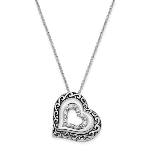 Sterling Silver CZ Antiqued Mother of the Groom Necklace, 18"