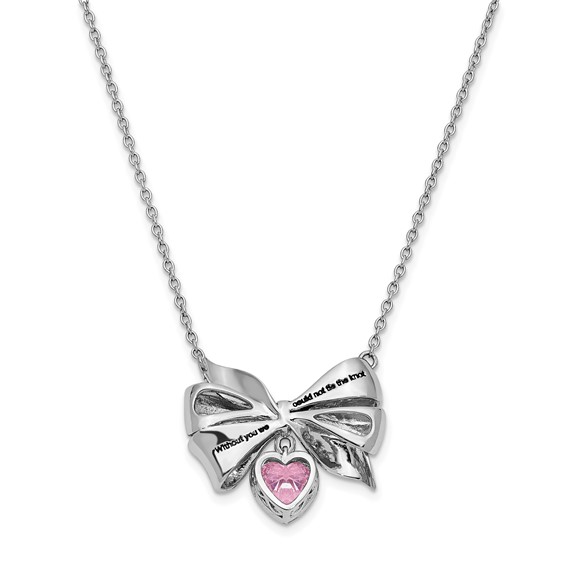 Sentimental Expressions Sterling Silver Rhodium-plated Antiqued Pink CZ Tie The Knot 18in. Necklace