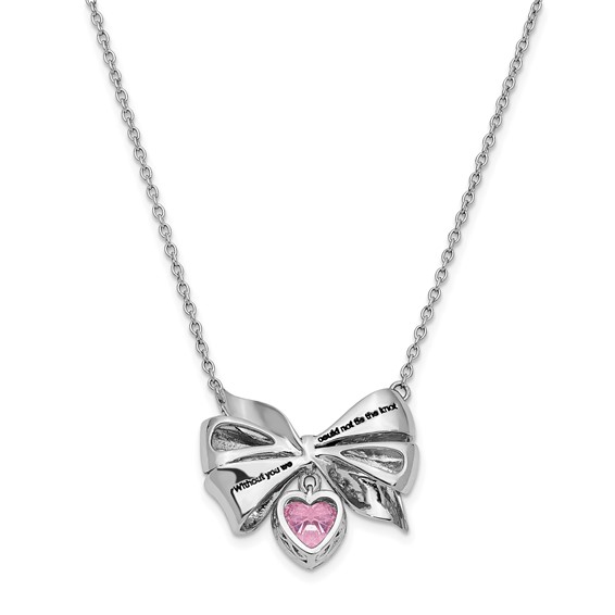 Sentimental Expressions Sterling Silver Rhodium-plated Antiqued Pink CZ Tie The Knot 18in. Necklace