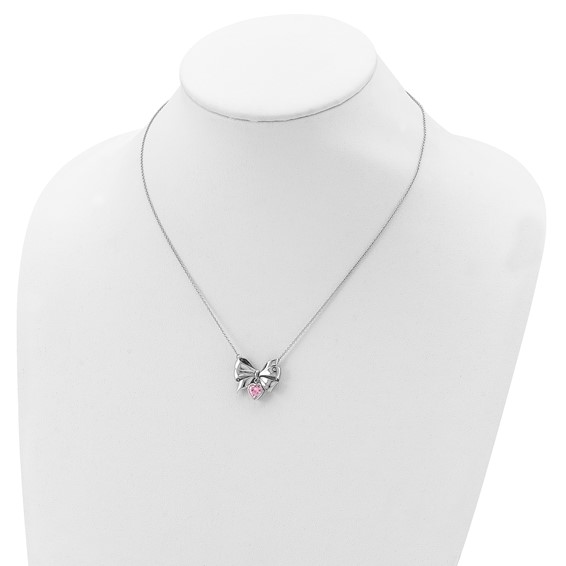 Sentimental Expressions Sterling Silver Rhodium-plated Antiqued Pink CZ Tie The Knot 18in. Necklace