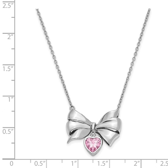 Sentimental Expressions Sterling Silver Rhodium-plated Antiqued Pink CZ Tie The Knot 18in. Necklace