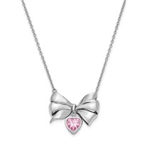 Sentimental Expressions Sterling Silver Rhodium-plated Antiqued Pink CZ Tie the Knot Necklace, 18" view 1