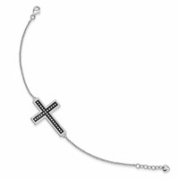 Sterling Silver Antiqued Carry Your Cross Bracelet with 0.50 in Ext, 7" view 2