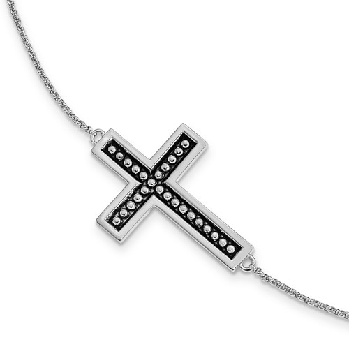 Sterling Silver Antiqued Carry Your Cross Bracelet with 0.50 in Ext, 7"