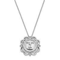 Sentimental Expressions Sterling Silver Rhodium-plated CZ Antiqued You Are My Life Necklace, 18" view 2
