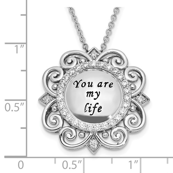 Sentimental Expressions Sterling Silver Rhodium-plated CZ Antiqued You Are My Life 18in. Necklace