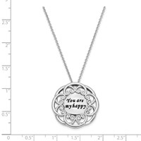Sterling Silver CZ Antiqued You Are My Happy Necklace, 18" view 3