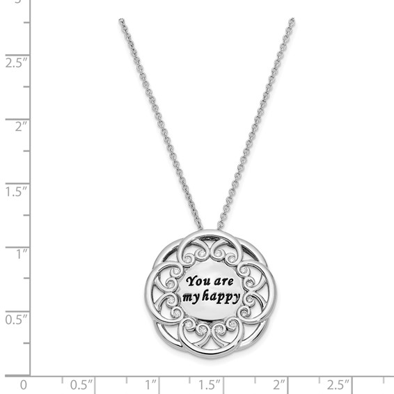 Sterling Silver CZ Antiqued You Are My Happy 18in. Necklace