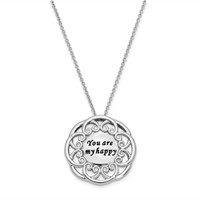 Sterling Silver CZ Antiqued You Are My Happy Necklace, 18" view 1