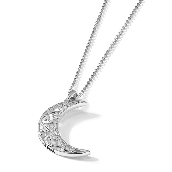 Sentimental Expressions Sterling Silver Rhodium-plated CZ Antiqued Love You To The Moon and Back 18in. Necklace