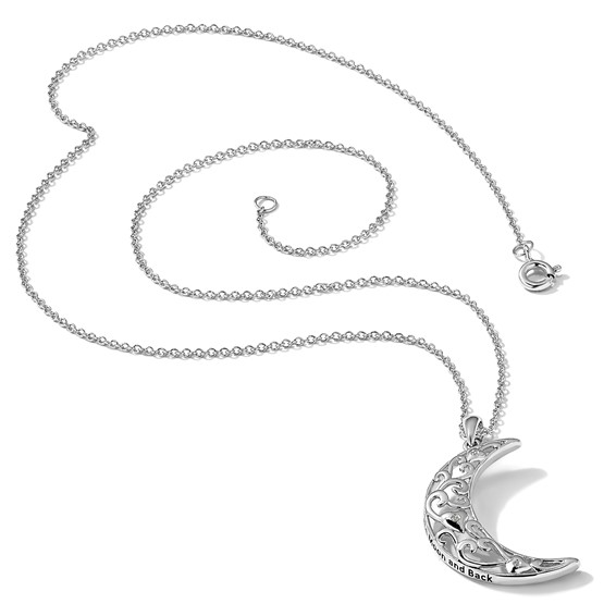 Sentimental Expressions Sterling Silver Rhodium-plated CZ Antiqued Love You To The Moon and Back 18in. Necklace