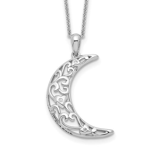 Sentimental Expressions Sterling Silver Rhodium-plated CZ Antiqued Love You to the Moon and Back Necklace, 18"