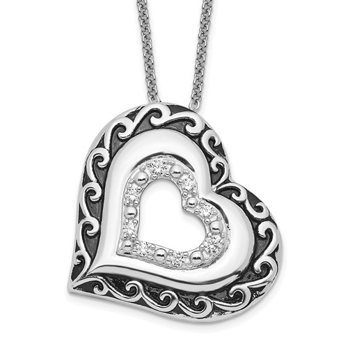 Sentimental Expressions Sterling Silver Rhodium-plated CZ Antiqued Mother of the Bride Necklace, 18"