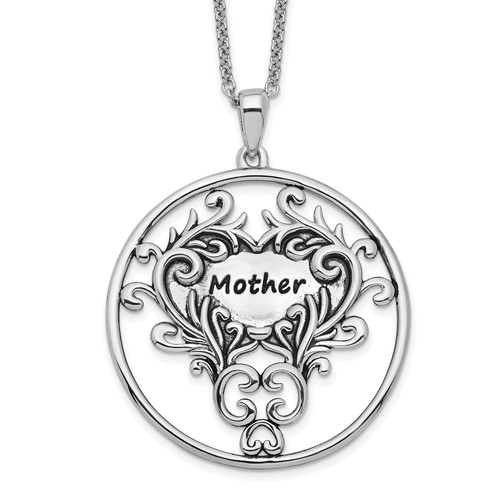 Sentimental Expressions Sterling Silver Rhodium-plated Antiqued Mother Necklace, 18"