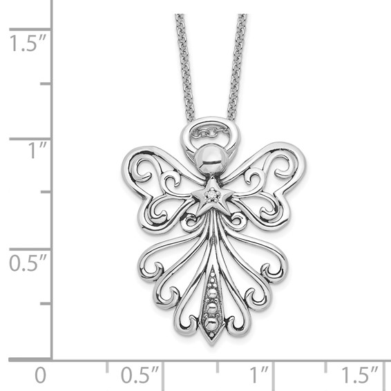 Sentimental Expressions Sterling Silver Rhodium-plated CZ Antiqued Angel, Heavenly Angel 18 Inch Necklace