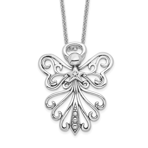 Sentimental Expressions Sterling Silver Rhodium-plated CZ Antiqued Angel, Heavenly Angel Necklace, 18"