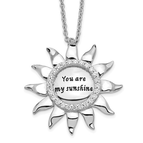 Sentimental Expressions Sterling Silver Rhodium-plated CZ Antiqued You Are My Sunshine Necklace, 18"