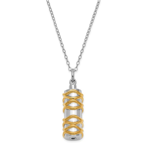 Sentimental Expressions Sterling Silver Rhodium-plated Cylinder Gold-plated Accent Ash Holder Necklace, 18"