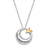 Sentimental Expressions Sterling Silver Rhodium Antiqued Just a Dream Away Moon Necklace with Gold-tone Accent Star Ash Holder, 18" view 2