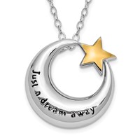 Sentimental Expressions Sterling Silver Rhodium Antiqued Just a Dream Away Moon Necklace with Gold-tone Accent Star Ash Holder, 18" view 1