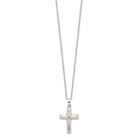 Sentimental Expressions Sterling Silver Rhodium-plated CZ Gold-plated Accent Cross Ash Holder Necklace, 18" view 2