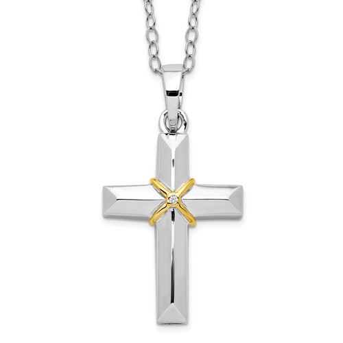 Sentimental Expressions Sterling Silver Rhodium-plated CZ Gold-plated Accent Cross Ash Holder Necklace, 18"