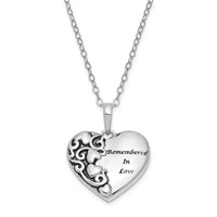 Sentimental Expressions Sterling Silver Rhodium-plated Antiqued Remembered in Love Heart 18 Inch Necklace view 1