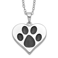 Sentimental Expressions Sterling Silver Rhodium-plated Antiqued Black Paw in Heart Ash Holder Necklace - 18in view 1
