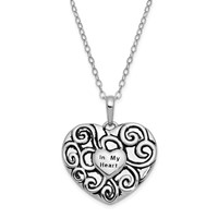 Sentimental Expressions Sterling Silver Rhodium-plated Antiqued in My Heart Necklace, 18" view 2