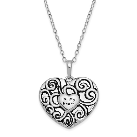 Sentimental Expressions Sterling Silver Rhodium-plated Antiqued In My Heart 18 Inch Necklace