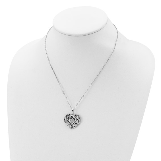 Sentimental Expressions Sterling Silver Rhodium-plated Antiqued In My Heart 18 Inch Necklace