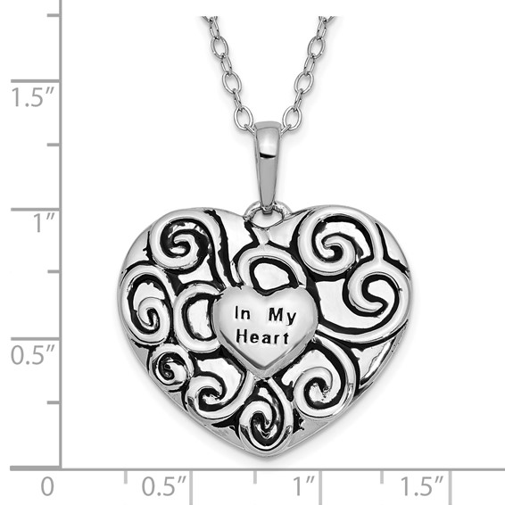 Sentimental Expressions Sterling Silver Rhodium-plated Antiqued In My Heart 18 Inch Necklace