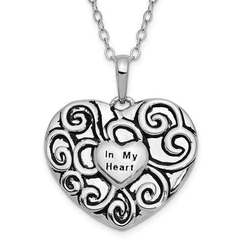 Sentimental Expressions Sterling Silver Rhodium-plated Antiqued in My Heart Necklace, 18"