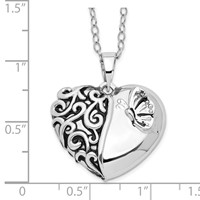 Sentimental Expressions Sterling Silver Rhodium-plated Antiqued One More Day Heart Shape Necklace with Butterfly Ash Holder, 18" view 5