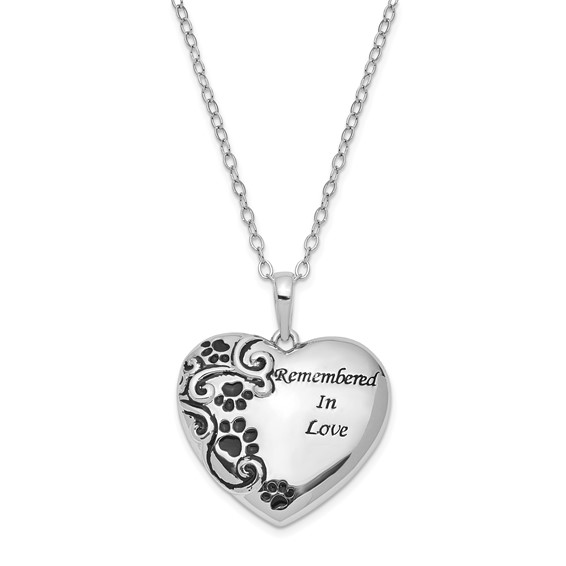 Sentimental Expressions Sterling Silver Rhodium-plated Antiqued Pet Ash Holder 18 Inch Necklace