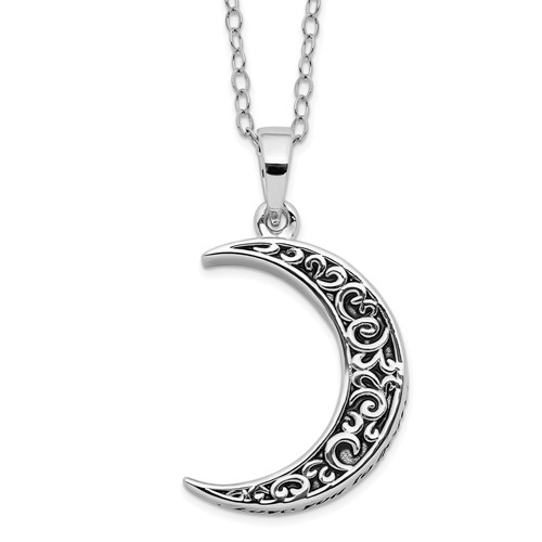 Sentimental Expressions Sterling Silver Rhodium-plated Antiqued Quarter Moon Ash Holder Necklace, 18"