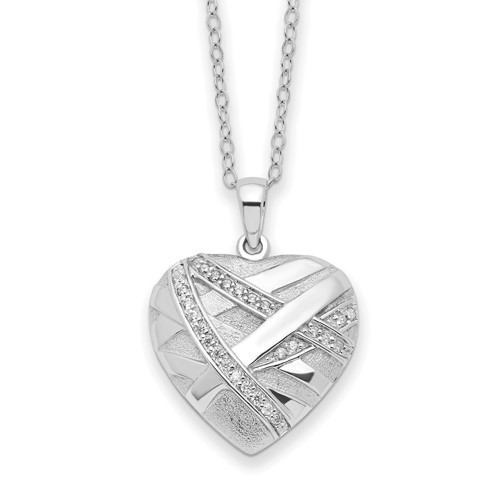Sentimental Expressions Sterling Silver CZ Bandaged Heart Ash Holder Necklace, 18"