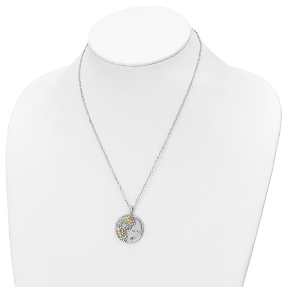 Sentimental Expressions Sterling Silver Gold-tone Pink and Clear CZ Mother Heart 18in Necklace