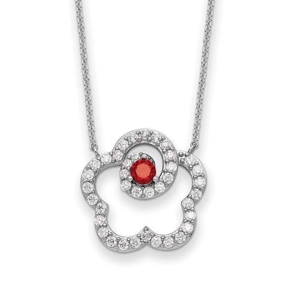Sentimental Expressions Sterling Silver Rhodium-plated Red and Clear CZ My Sweet Daughter 18in Necklace