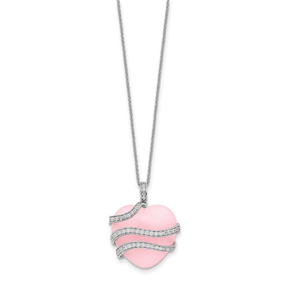 Sentimental Expressions Sterling Silver Rhodium-plated CZ and Pink Quartz Heart My Daughter 18in Necklace